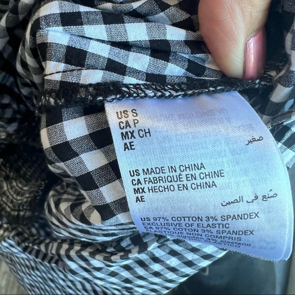 Bar III black and white gingham smocked blouse|off the shoulder - Picture 6 of 7